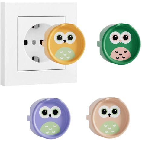 Lot de 4 prises de type F, boîte en silicone, couvercle décoratif/coque de protection contre la poussière, cache-prises, cache-poussière, dispositifs de protection (4 hiboux) (1/5)