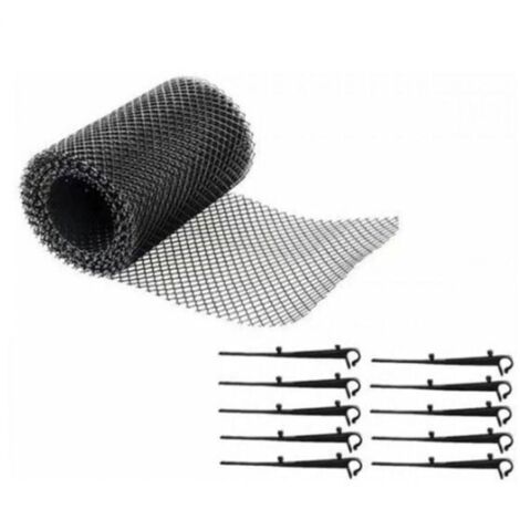 Grilles de Protection de Gouttire durable en PP,Protge Toiture et Protection contre Feuille+PLUS 10 Crochets de fixation+16cm de largeur+6m de longeur,Protective grids for gutters Noir (1/5)