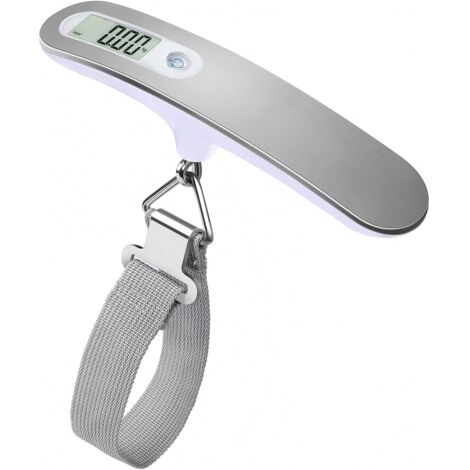 Pèse-bagages numérique portable - Balance électronique à suspendre pour bagages - 50 kg - Rétroéclairé avec fonction tare - Léger - Argenté (1/3)