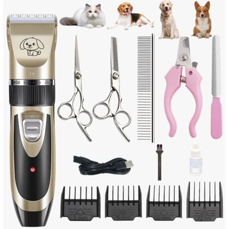 Rechargeable tondeuse professionnelle pour animaux de compagnie avec accessoires amovibles et lavables pour chiens, chats or noir (1/5)