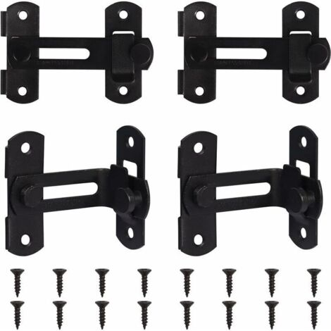 Lot de 4 loquets de porte coulissante en acier inoxydable, loquets de sécurité à 90 degrés pour salle de bain, jardin, garage extérieur, cave, placard, porte coulissante incurvée (1/4)