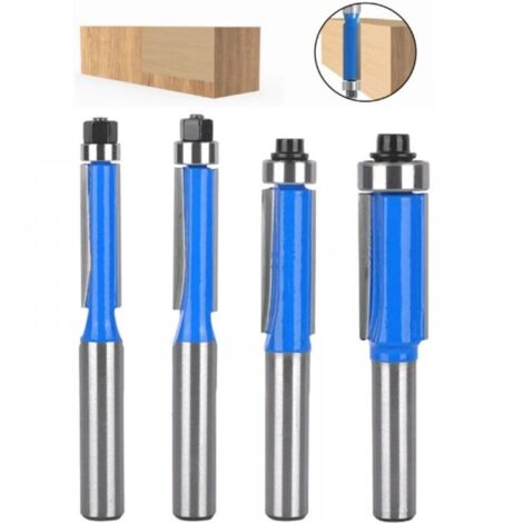 4 Pcs Set Fraise Defonceuse 8mm Tige, Fraise a Copier a Bois, Fraises pour Dfonceuses avec Roulement Suprieur, Fraise pour Affleurer, pour Menuiserie Bricolage de Coupe (1/5)
