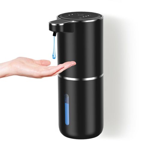 Distributeur de Savon,USB C Rechargeable Distributeur de Savon Mural 380ml,4 Niveaux Réglables Distributeur Savon Liquide Noir