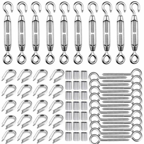 M5 Tendeur Kit pour 1/16quot Cable Metalique,Kit de Tendeur en Acier Inoxydable 304,M5 Tendeur Crochet et oeil,M2 cosses de cble, M5 Crochets Vis Oeillet,M2 Manchons de Cble