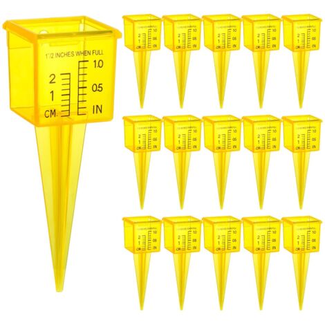 Lot de 15 jauges de Pluie de 3,5 cm avec Large Ouverture, Outil de Mesure de l'eau pour pelouse, Jardin, Cour, Jaune Vif, Transparent, zéro à 0,6 cm du Bas (1/5)