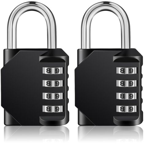 Cadenas Code 4 Chiffres, Cadenas Casier Pour Vestiaire Sport, Scolaire, College, Cadenas a Code Pour Casier, Abri de Jardin (2 Pièces, Noir) (1/5)