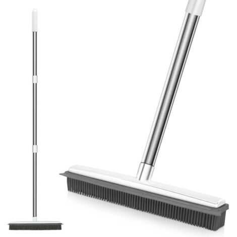 Balai en Caoutchouc de Silicone Blanc à Long Manche Anti-Rayures, pour Enlever Les Poils d'animaux de Compagnie, pour Les Sols, Les Tapis, Les Carreaux, Les Fenêtres et Le Jardin (1/5)