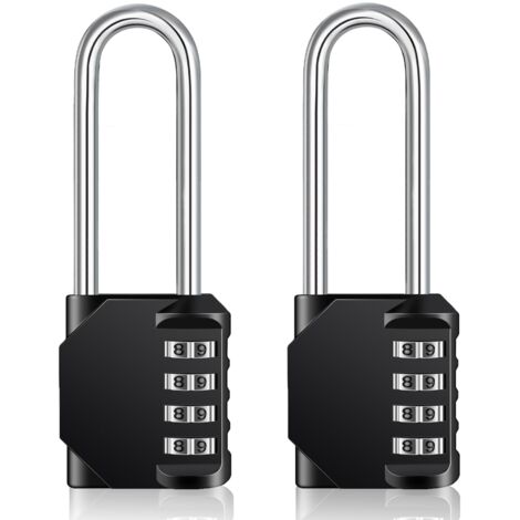 Cadenas Long Code Exterieur Pour Portail, Abri de Jardin, Grande Cadenas Code 4 Chiffres Pour Casier Vestiaire Sport, College, Scolaire, Serrure à Combinaison (2 Pièces, Noir) (1/5)