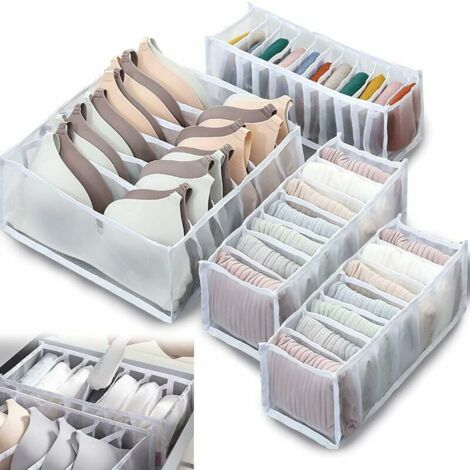 Organisateur De Tiroir Sous Vetement, Boîte De Rangement Soutien Gorge Organisation Sous Vetement Pliable Drawer Divider Organizer Rangement à Compartiments Pour Culottes Chaussettes，，4 Pcs