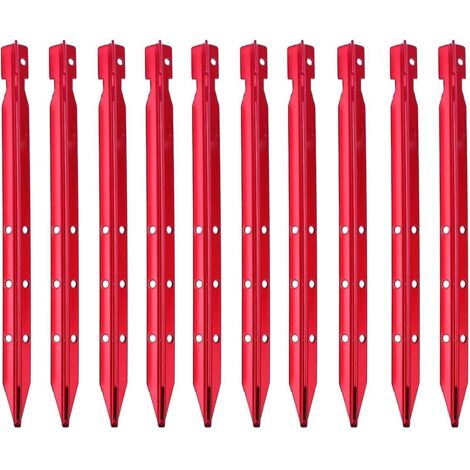 Lot de 10 piquets de tente, piquets de camping légers avec sac de rangement (rouge - 25 cm)
