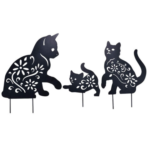 Décoration de Jardin Chat 3PCS,Métal Conception Creuse Statues animales décoratives Mignon en Plein air pour Cour de Patio pelouse Porche Cour décor de Jardin Ornements de pelouse