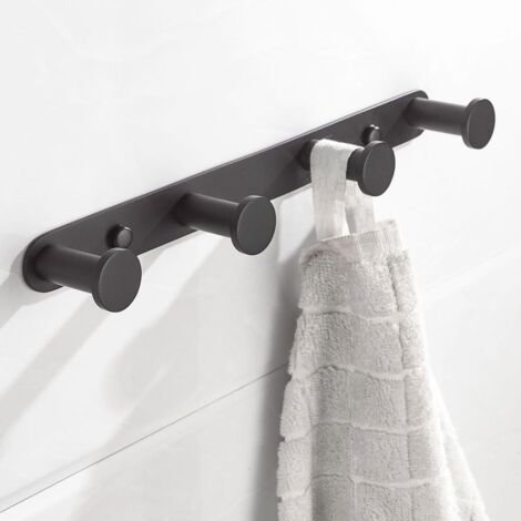 Fei Yu Crochet pour serviette mural Crochets pour manteau avec crochets Acier inoxydable 304 Support mural porte-serviettes Crochets pour portes de salle de bains et cuisine (4 Crochets, Noir) (1/5)