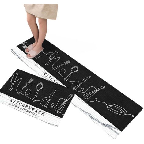 Ensoleille – Ensemble de tapis de cuisine antidérapants – Velours cristal imperméable – Dimensions 40 x 60 cm + 40 x 120 cm – Facile à nettoyer (1/5)
