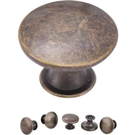 Sollbry – Lot de 16 boutons de meuble en laiton antique – 30 mm diamètre – Fixation avec vis – Poignées rondes pour tiroirs et placards