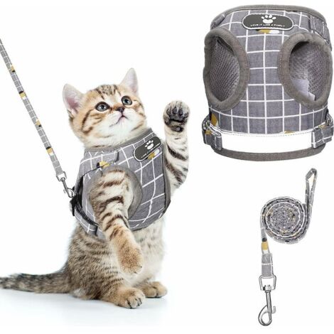 Ensoleille – Harnais pour chat anti-évasion – Harnais réglable en polyester avec maille respirante – Boucle à dégagement rapide – Bande réfléchissante