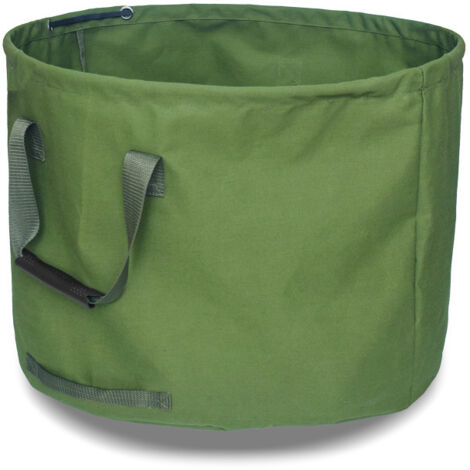 Sac de Jardinage 125L Extra-Robuste avec Poignées, Sac de Ramassage Feuilles Verte avec Toile Militaire (H45.7 cm, D55.8 cm)-