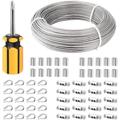 Zolginah – Câble métallique 3mm en acier inoxydable 100M – Revêtu PVC pour résistance à la corrosion – Manchons M3 et cosses inclus – Installation rapide (1/5)