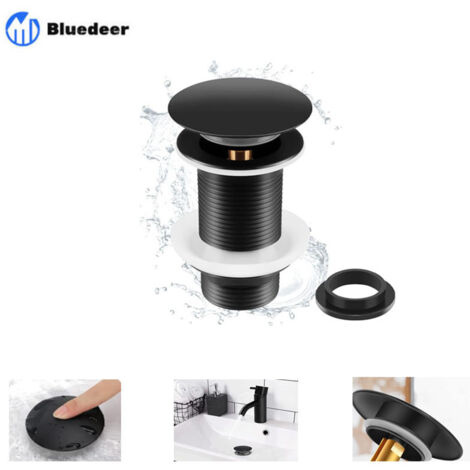 Bonde de Lavabo Noir Sans Trop Plein, Bonde de Lavabo Pop Up Noir Universelle, Bonde de Vidage Sans Trop Plein, Bonde de Vidange Sans Trop Plein, Bonde Pop Up Automatique pour Vasque a Poser, Bluede