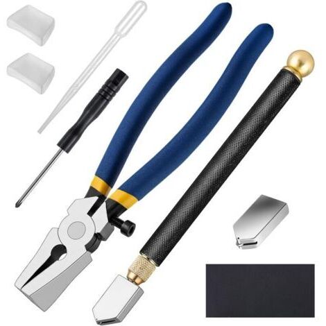 Kit de coupe-verre Fournitures pour vitraux avec pinces à verre robustes et outils de coupe-verre de style crayon Outil de coupe de vitrail professionnel avec tête remplaçable pour mosaïque/c