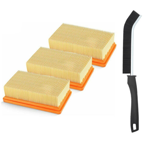 3 Pack remplacement plat plissés Filtre Karcher MV4 MV5 MV6 WD4 WD5 WD6, WD4P WD5P WD6P Aspirateur Wet-Dry - remplace 2,863-005,0 Une brosse supplémentaire sera offerte en cadeau (1/5)