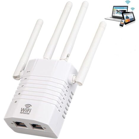 Répéteur WiFi 1200 Mbps,Amplificateur WiFi Puissant,Epéteur WiFi Dual Band 5GHz et 2.4GHz,Repeteur WiFi Puissant Compatible Repeteur/AP/Routeur Mode avec 4 5dBi Antenne, Compatible Tous Les Routeurs