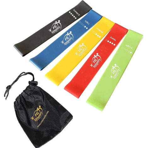 Bandes d'exercice à boucle de résistance avec guide d'instructions et sac de transport, lot de 5