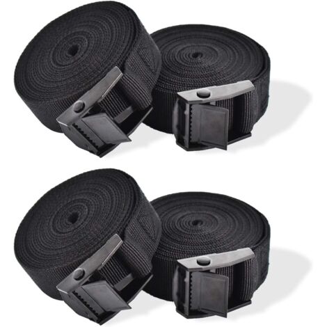4 Sangles d'arrimage, 1m Sangle de Serrage, Sangle à cliquet, Sangle 25mm, Noir Sangle, avec verrou de Serrage, Sangle a cliquet, Sangle Moto remorque