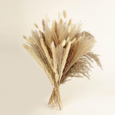 Lot de 100 décors d'herbe de pampa, bouquet d'herbe séchée de 43,2 cm pour vase, arrangements d'herbe naturelle pour décoration de maison Boho, mariage, décoration de bureau.