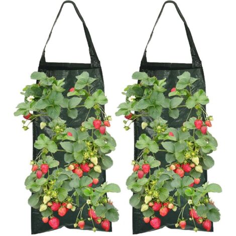 Lot de 2 sacs de plantation pour fraises avec 8 trous, durables, respirants, sacs de plantation avec poignées pour plantes/herbes/fleurs