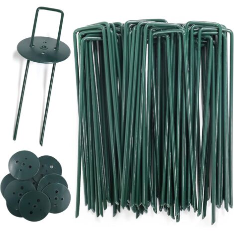 Piquets de Jardin,Piquets de Fixation de Jardin pour Toile de Paillage,Le Treillis Métallique et Les Filets,45 Pièces Pelouse Agrafes et 10 rondelles(150 mm/Ø 3 mm)