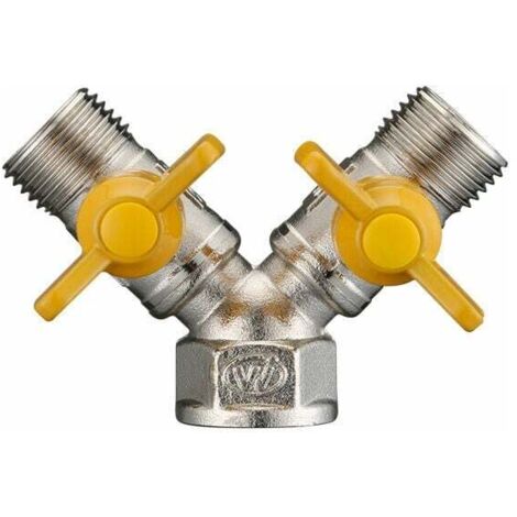 Ulisem – Raccord laiton 1/2' avec inverseur de gaz – Double sortie 90° – Vanne à bille pour circuits d'eau et gaz – Installation rapide