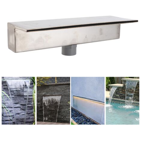Rosvola – Fontaine cascade rectangulaire en acier inoxydable 304 – 30 cm – Soudures étanches – Finition polie pour jardin et étang extérieur