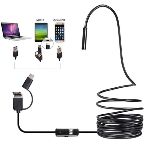 Caméra d'inspection USB Type-C 3 en 1 pour caméras HD industrielles Endoscope, tube étanche pour tuyau d'évacuation, luminosité réglable Endoscope industriel Caméra HD noire (taille : 5 m) (1/4)