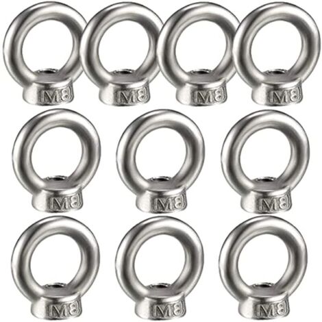 Ulisem 10PCS Écrou à oeil de levage, écrou à anneau femelle pour le levage de l'acier inoxydable 304Pack-of-10, M8