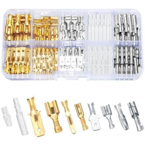 150 Pièces Cosse a Sertir Electrique Automobile Kit, 6,3mm 4,8mm 2,8mm Fil Électrique Connecteurs Terminal Mâle Femelle pour Moto Voiture Scooter Bateaux Électrique Instruments