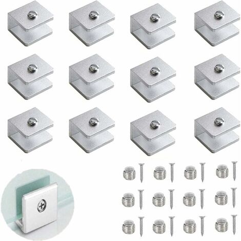 12 Pièces Pince à Verre, Support de Cloison En Verre Réglable, Verre 6 à 8 mm Support Tablette Murale, Aluminium Supports D'étagère, Pour Salle d'eau, Balcon (avec Vis) (1/6)