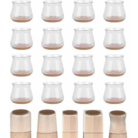 Ulisem – Lot de 16 protections de sol pour pieds de chaise – Curseurs en silicone transparent pour sols durs – Convient aux pieds de 18-25 mm