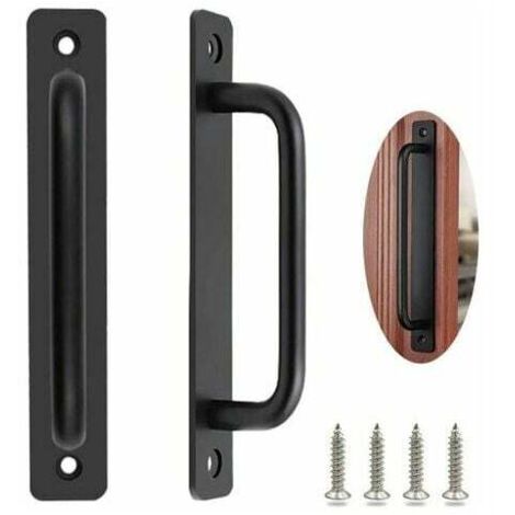 -Poignee Porte Coulissante 2 Pices Poigne de Porte de Grange Robuste Poigne Porte Coulissante Poignee Portail Exterieur Poignes de Porte Intrieure Extrieure avec Des Vis, Noir/212mm (1/5)