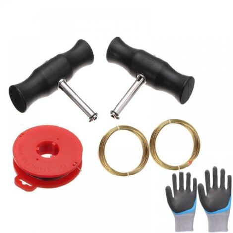5 outils universels pour enlever le pare-brise, outils pour pare-brise de voiture, fil de coupe pour verre, 3 fils de coupe et 2 poignées de pare-brise (+ gants) (1/5)