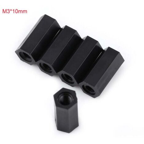 100 pièces Noir Femelle entretoise PA66 Nylon entretoise entretoise Accessoires en Nylon M3 Femelle x M3 Femelle hexagonale filetée entretoise entretoise(M3x10) (1/4)
