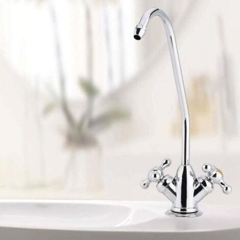 Robinet de cuisine à double tête en alliage de zinc 1/4'', chromé, avec osmose inverse et filtre à eau potable (1/4)