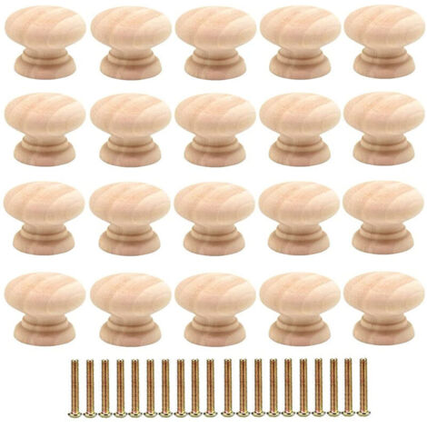 Ulisem – Lot de 20 boutons de tiroir ronds 35mm en bois massif – Poignées pour armoires avec vis – Finition lisse et sans bavure