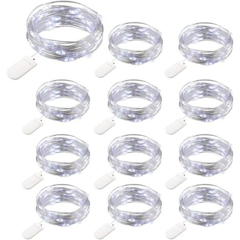 12 Packs Guirlandes Lumineuses à Piles, 20 LEDs 2M Guirlande en Cuivre, IP65 Étanche Argent Fil Blanc Froid Ambiance Lumière pour Décoration Noël Fête Mariage Jardin Terrasse Pelouse Maison (1/4)