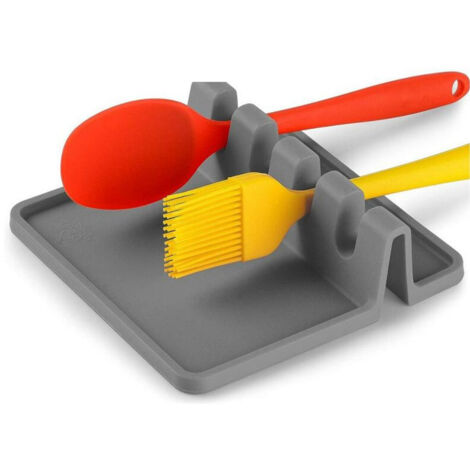 Repose-ustensiles en silicone avec égouttoir pour plusieurs ustensiles, résistant à la chaleur, sans BPA, repose-cuillère et support pour cuisinière (1/5)