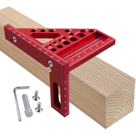3D Multi-Angle Équerre menuisier multifonctionnelle en alliage d'aluminium léger 22,5°-75°, avec marqueur pour trou profond, idéal pour le marquage,pour les charpentiers et les ingénieurs,Rouge (1/5)