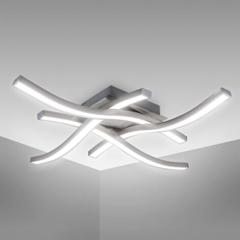 S-giant LED design moderne, éclairage plafond en forme de vague, modules LED 24W intégrés, 2.000Lm, lumière blanche neutre 4000K, finition aluminium (1/4)