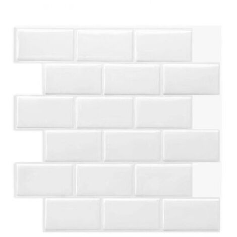 Sollbry – Crédence adhésive pour cuisine – Carrelage 3D blanc – Lot de 6 (30,5x30,5 cm) – Imperméable et résistant à la chaleur - BAIN 3 D (1/5)