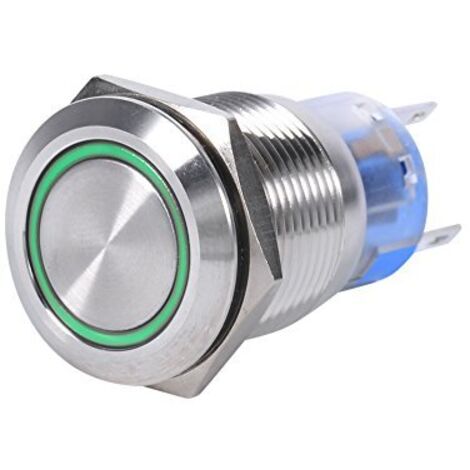 Interrupteur à bouton-poussoir LED étanche Keenso 19 mm 12 V-24 V en acier inoxydable, verrouillage, marche/arrêt, 1 NO/1 NC (vert) (1/5)