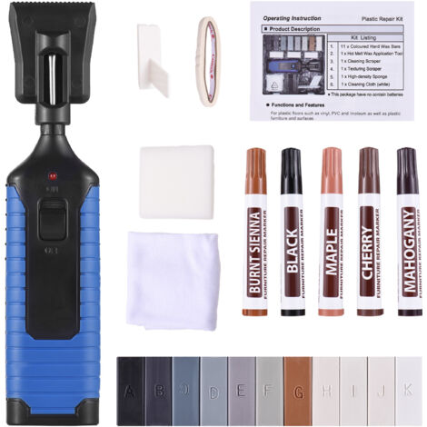 Vinyl Floor Scratch Repair Kit SMALINE PVC PLASTIQUE Meubles avec stylo chaleur 11 Couleurs Barres de cire dure 5 couleurs Retonnement de marqueur de retouche pour armoire de table de trou de crack (1/5)