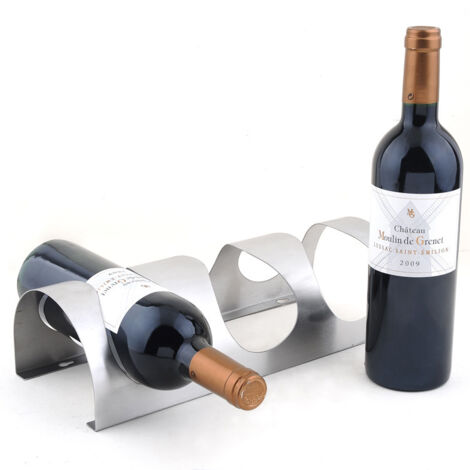 Casier à vin mural à 4 bouteilles, support de rangement pour bouteilles de vin en acier inoxydable, casier à vin mural pour la maison créative, argent. (1/5)